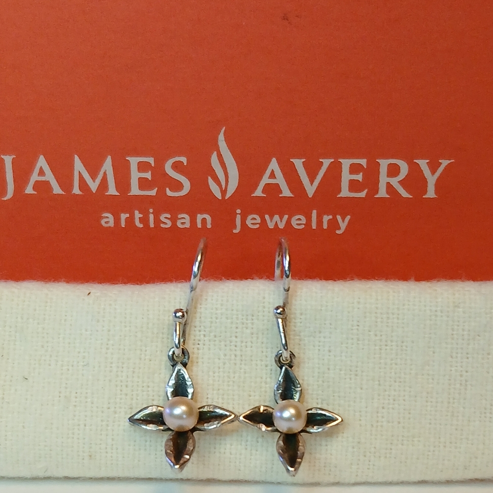 James Avery Retired Leaf Cross With Pearl Hooks